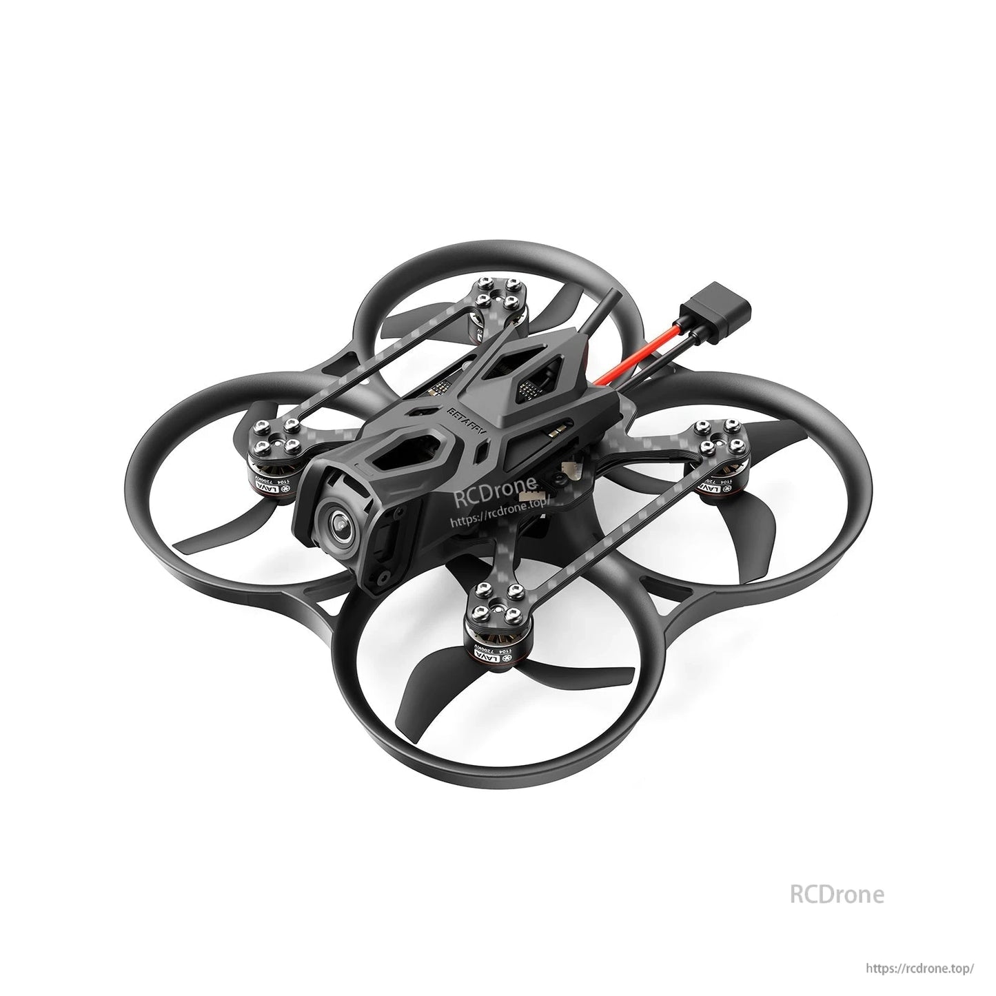 BetaFPV, Compact ducted FPV quadcopter with front camera, four prop guards, and top-mounted frame with battery lead