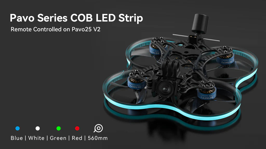 BetaFPV, The Pavo25 V2 drone has a color-changing LED strip controlled remotely.