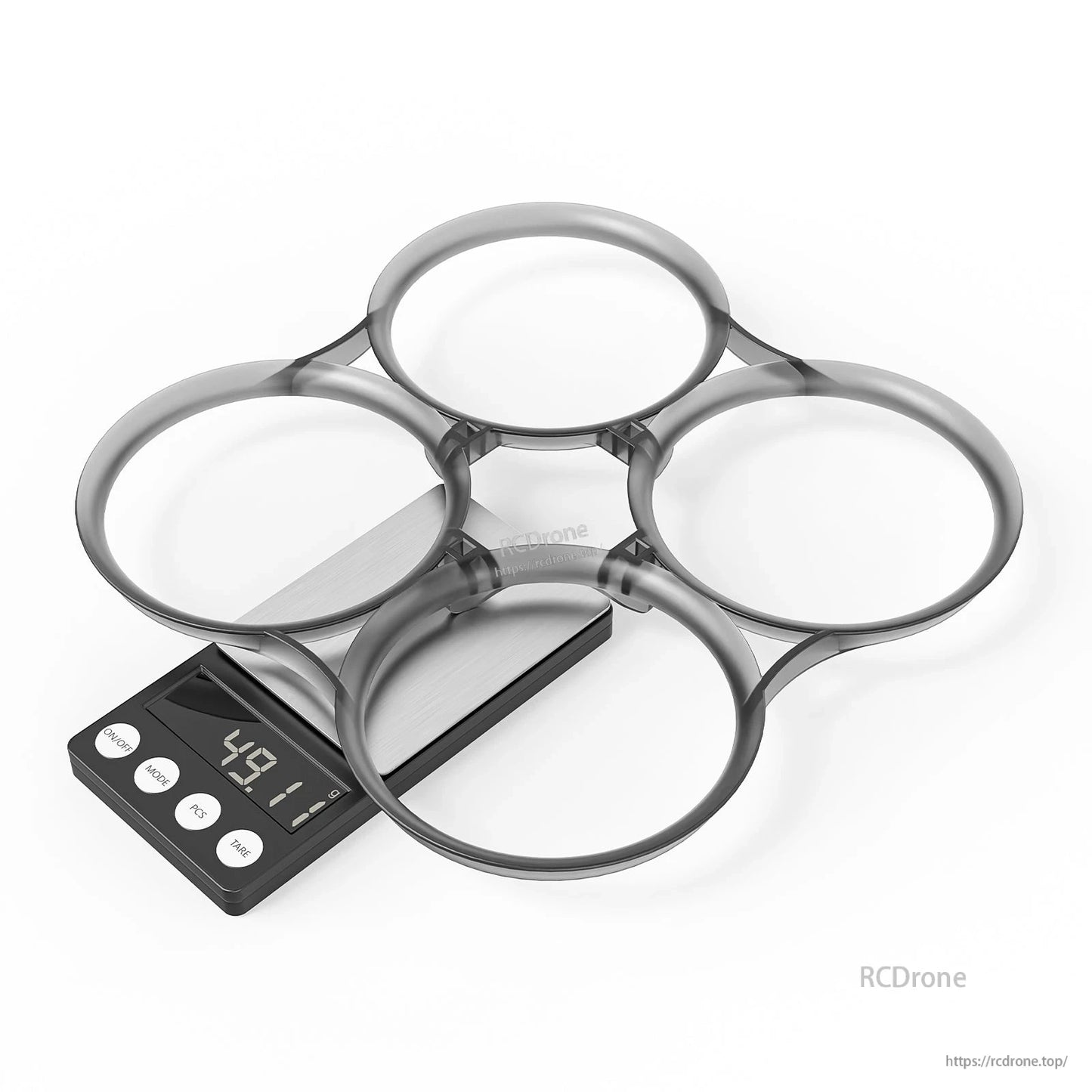 Pavo35 duct ring set on digital scale, four-piece 92mm whoop guard assembly