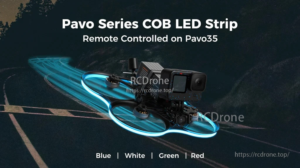 Pavo series COB LED strip lighting concept on Pavo35 with remote-controlled color options