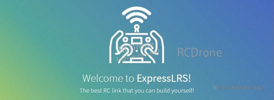 ExpressLRS welcome screen graphic with radio controller icon and Wi‑Fi signal illustration