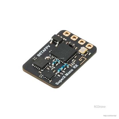 BetaFPV SuperX ELRS receiver board close-up showing BETAFPV branding and SuperX Mono RX label