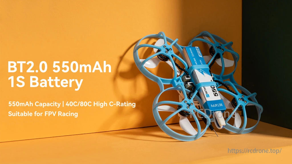 BetaFPV BT2.0 550mAh 1S battery with 40C/80C C-rating, designed for FPV racing drones.