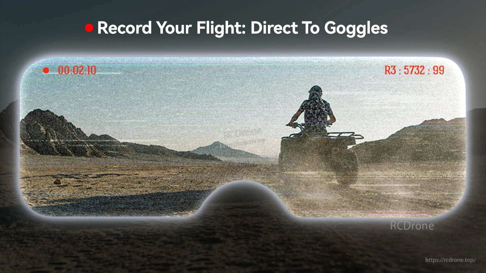 BetaFPV VR04 analog FPV goggles view with on-screen DVR timer and channel frequency overlay for recording