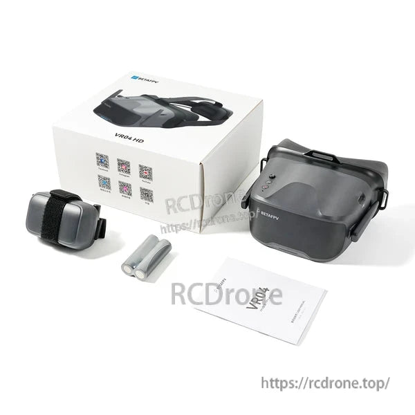 BetaFPV VR04 HD FPV goggles set with box, head strap, two batteries, and user manual