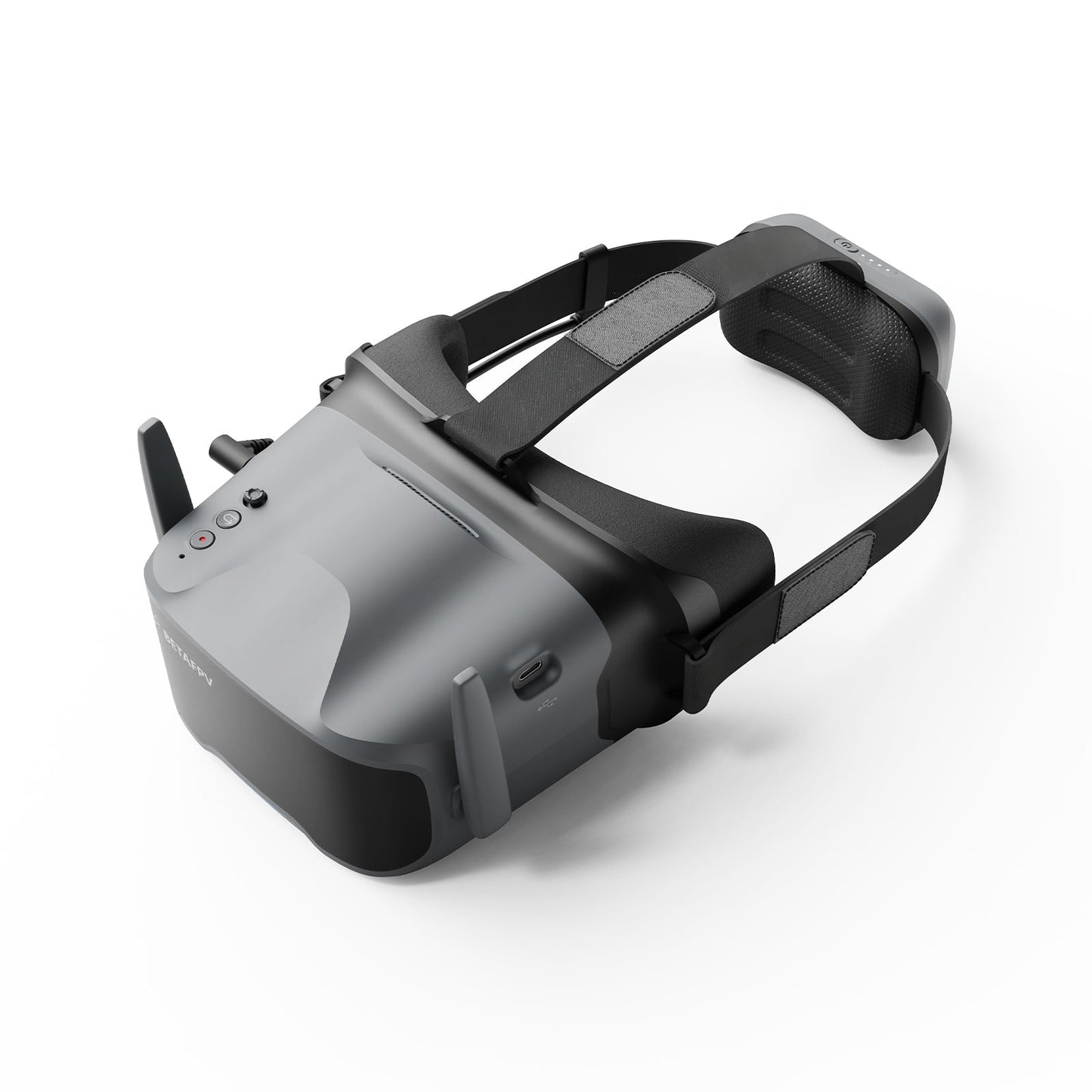 BetaFPV VR04 HD FPV goggles with adjustable head strap, built-in antenna, control buttons, and USB-C port
