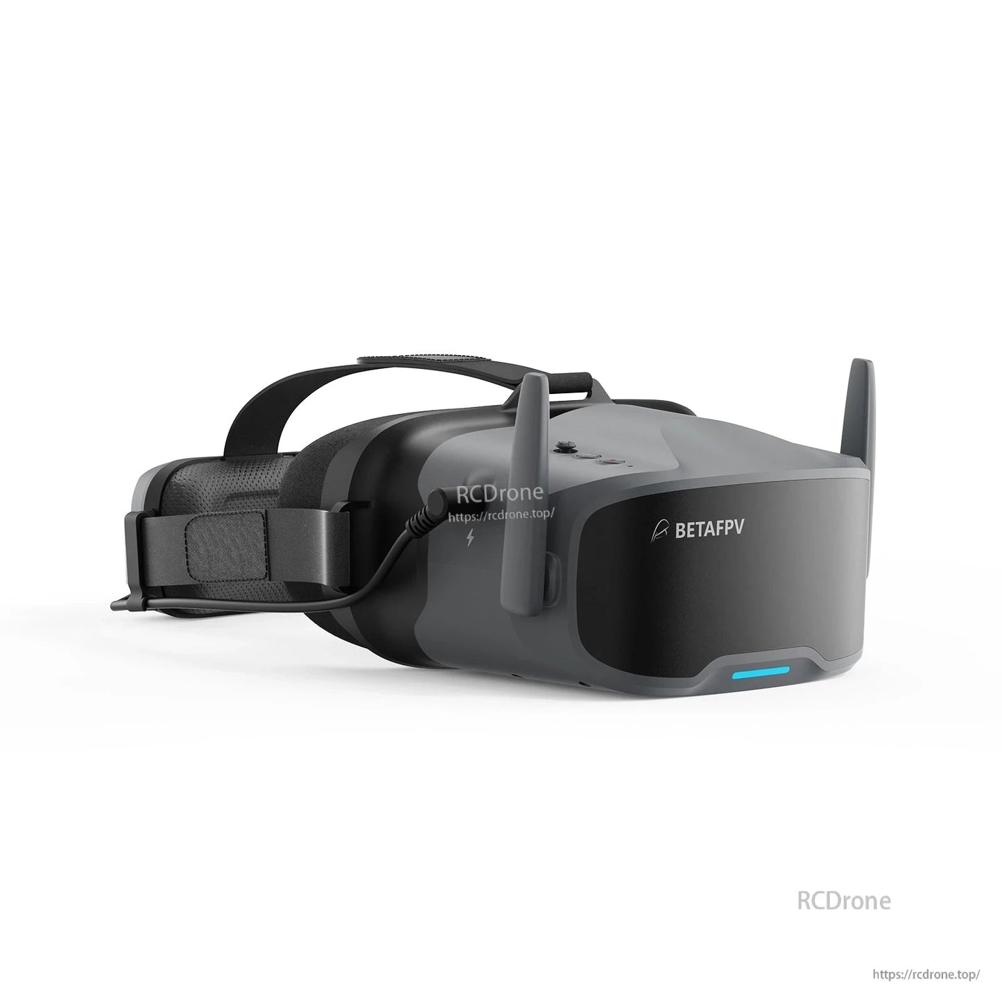 BetaFPV VR04 HD FPV goggles with dual antennas, adjustable head strap, and front visor with BETAFPV logo