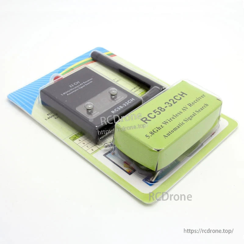 Retail blister packaging for RC58-32CH 5.8GHz wireless AV receiver with antenna