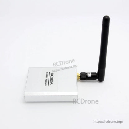 Side view of RC5808 receiver showing slim profile and right-angle antenna connection at RP-SMA