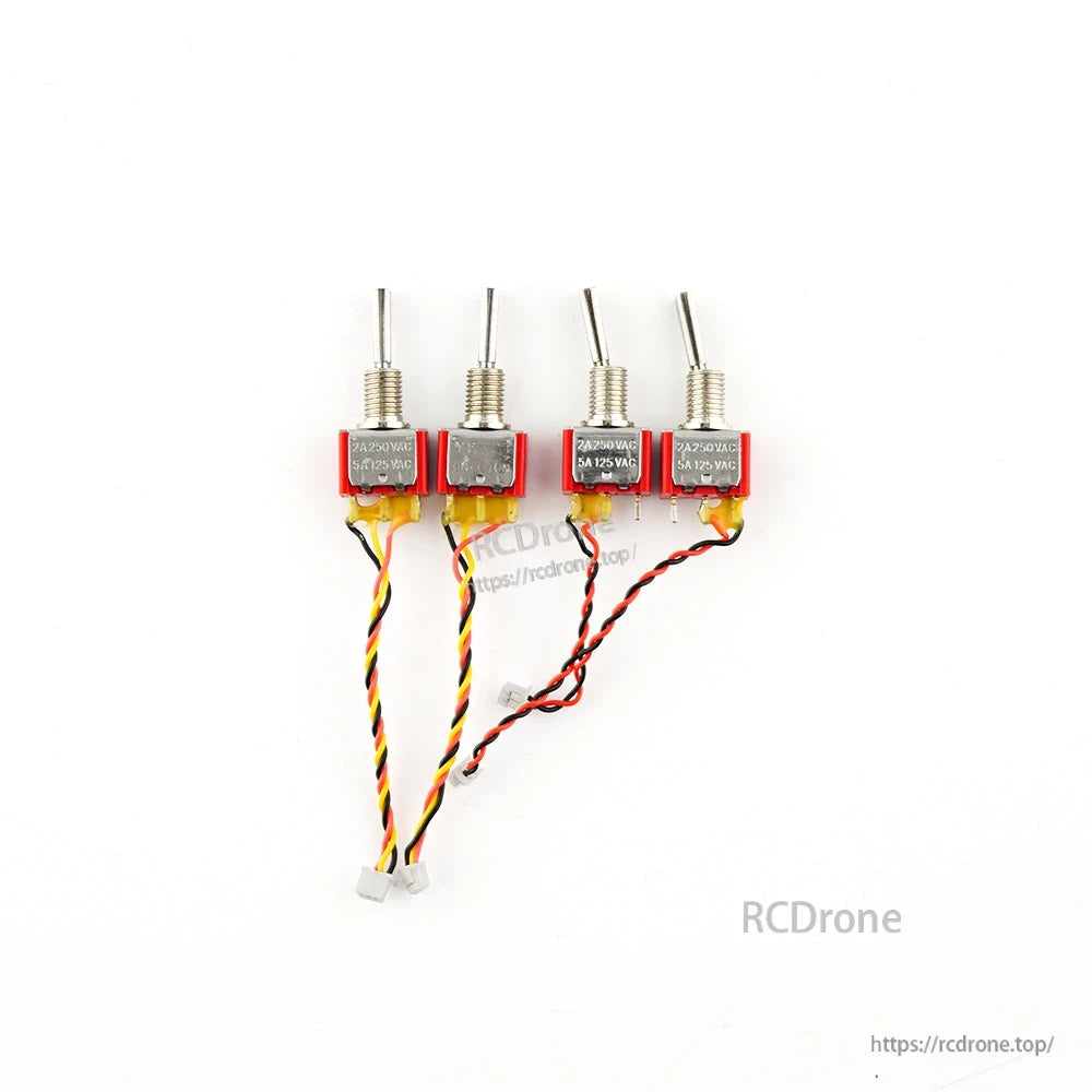Boxer Button Switch assembly set with four miniature toggle switches, wired leads and small connectors