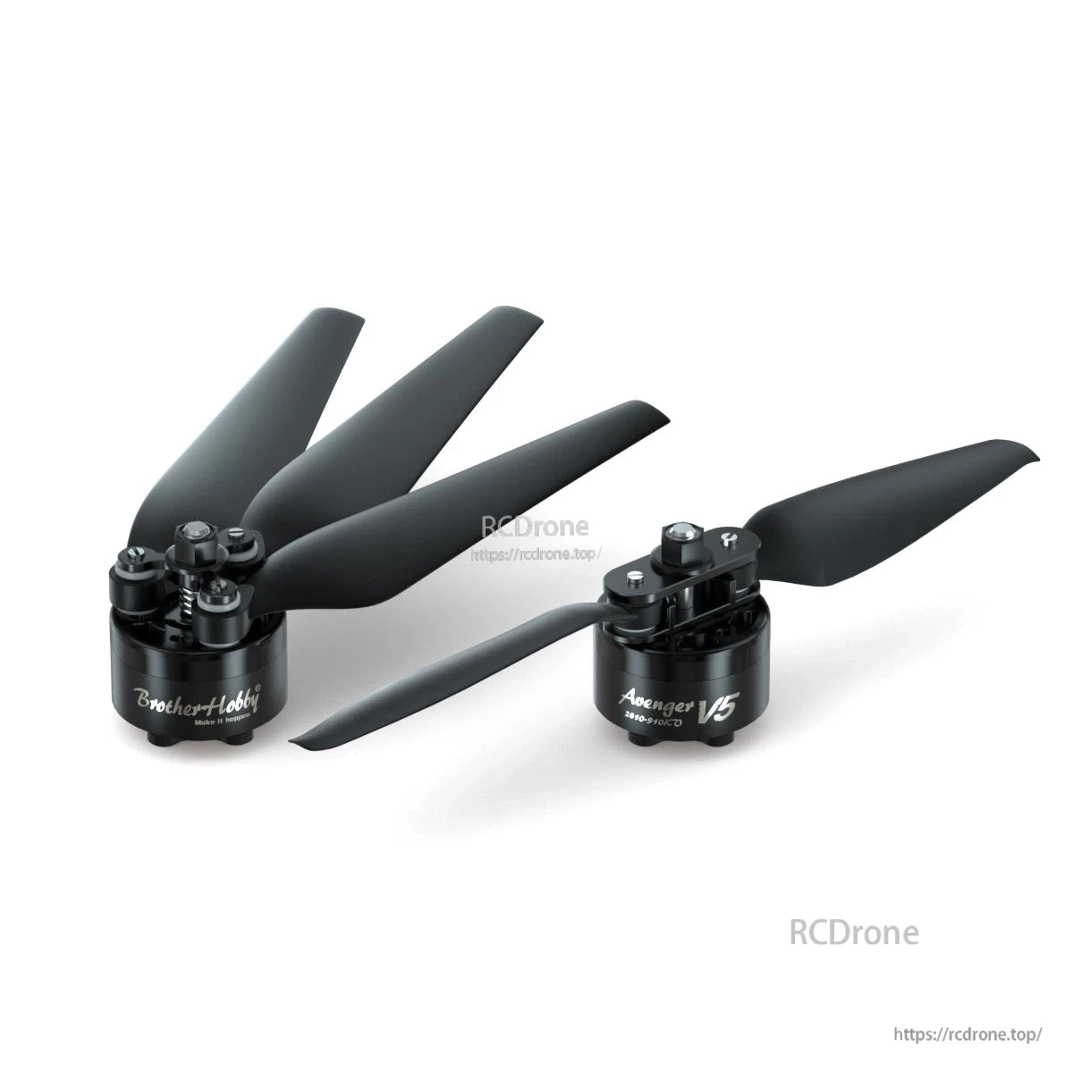 BrotherHobby Avenger V5 2810 910KV brushless drone motor with propeller installed and top mounting hardware