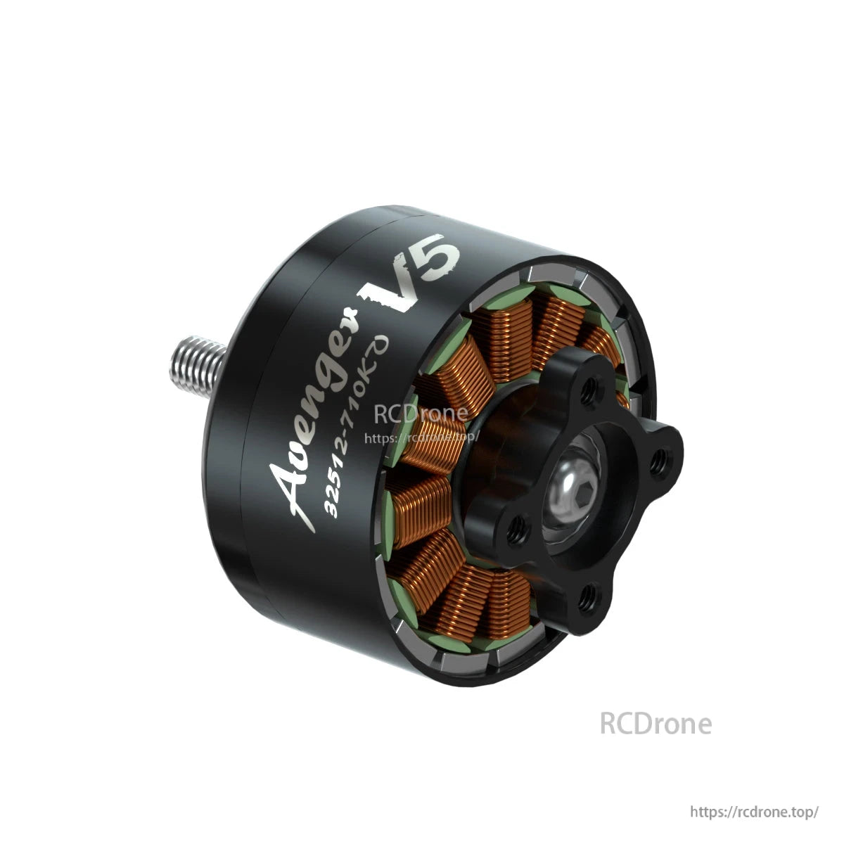 BrotherHobby Avenger V5 32512 710KV brushless motor with black can, exposed copper windings, and threaded shaft