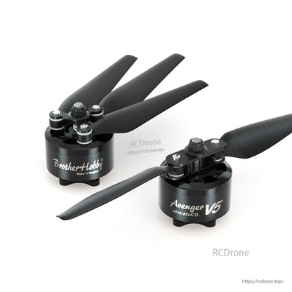 BrotherHobby Avenger 3515 V5 CW Brushless Motor, Two BrotherHobby Avenger V5 3515 brushless drone motors with black propellers, labeled 3515-370KV