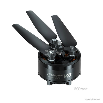 BrotherHobby Avenger 5215 V5 Motor, BrotherHobby Avenger 5215 V5 brushless motor with three-blade propeller, black finish and prop adapter