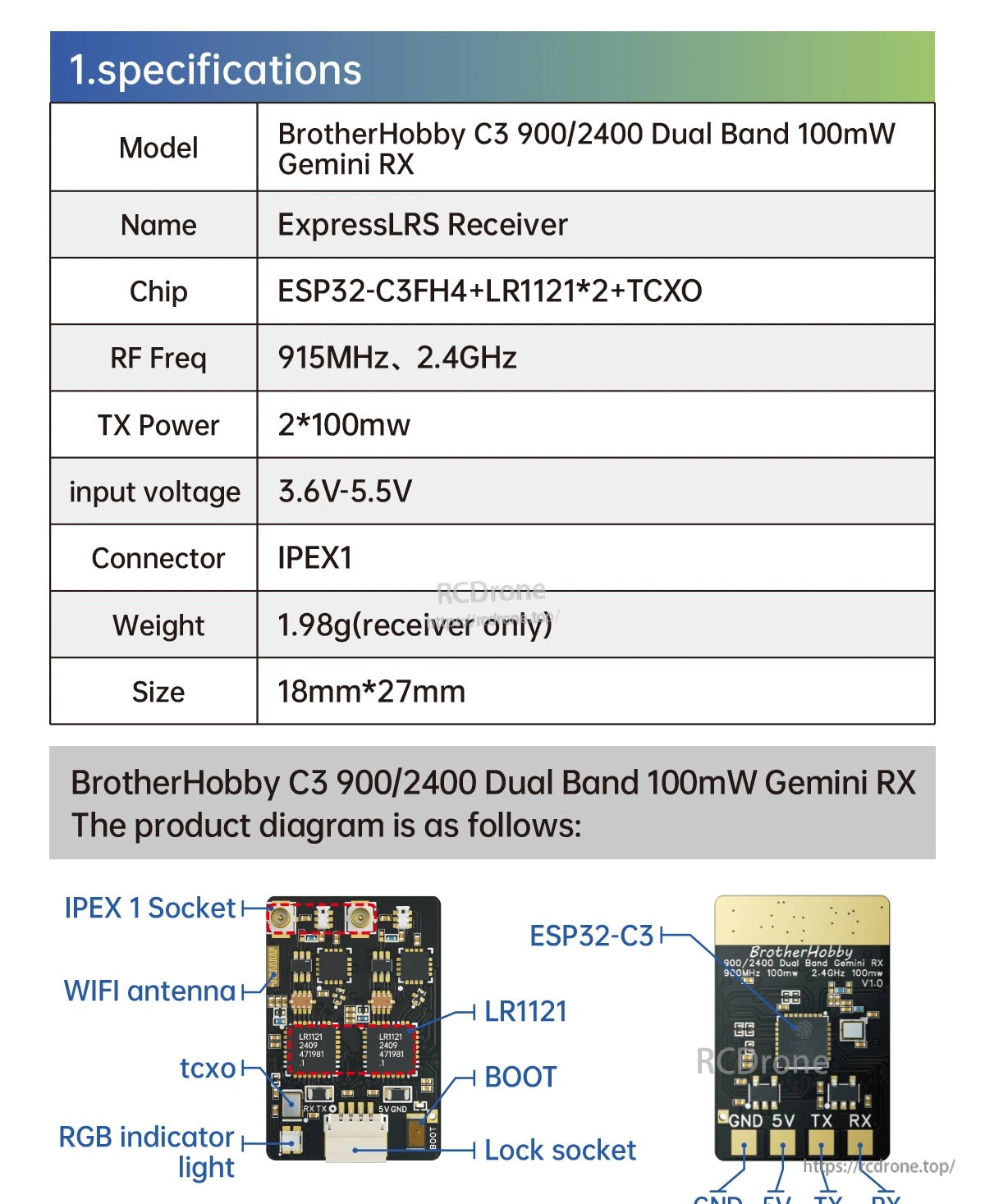 BrotherHobby C3 900/2400 Dual Band 100mW Gemini RX