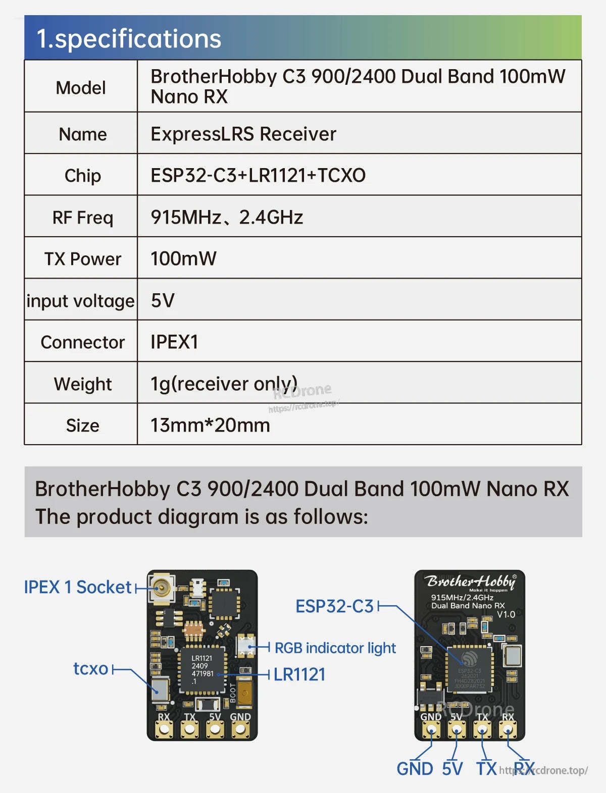BrotherHobby C3 900/2400 Dual Band 100mW Nano RX