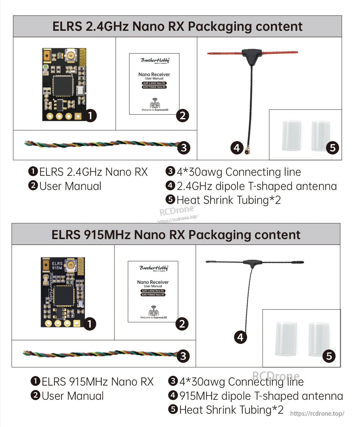 BrotherHobby ELRS 2.4GHz/915MHz NANO RX