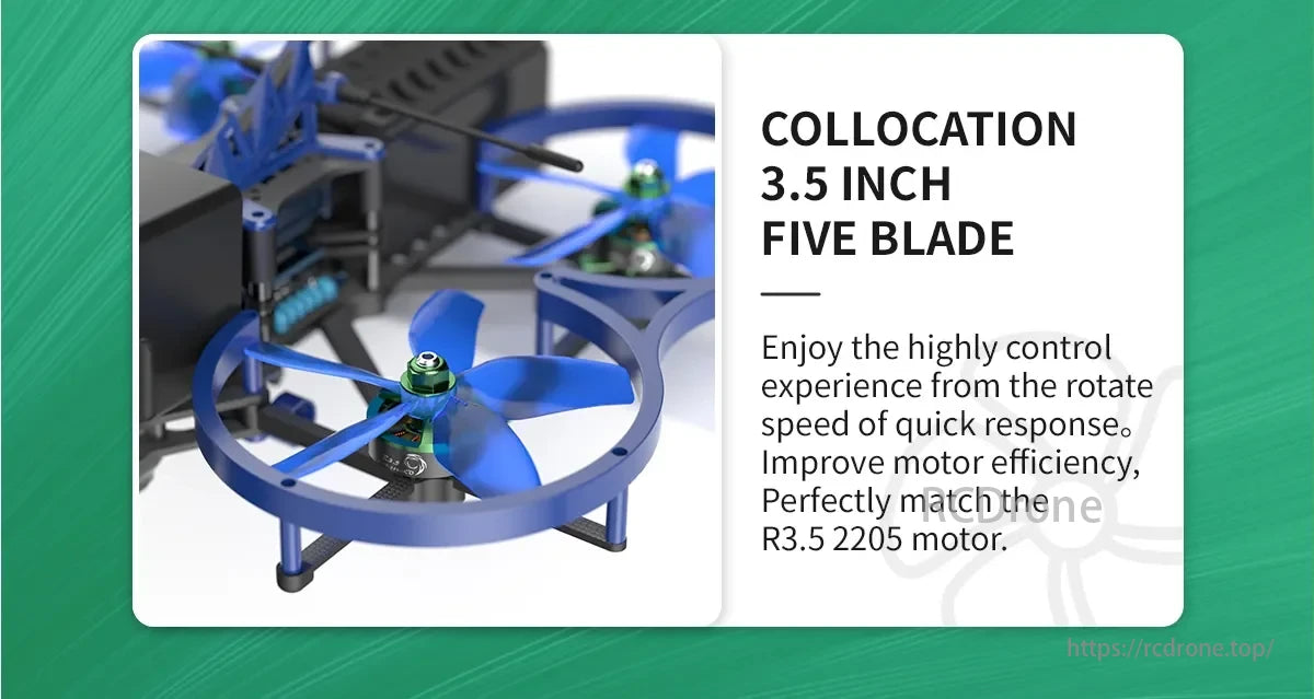 BrotherHobby R3.5 2205 2140KV 6S Brushless Motor, 3.5-inch five-blade propeller design improves control and efficiency, perfectly matching the R3.5 2205 motor for optimal performance.