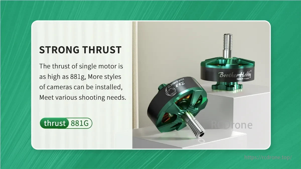 BrotherHobby R3.5 2205 2140KV 6S Brushless Motor, BrotherHobby R3.5 motor provides 881g thrust and supports multiple camera styles for versatile shooting.