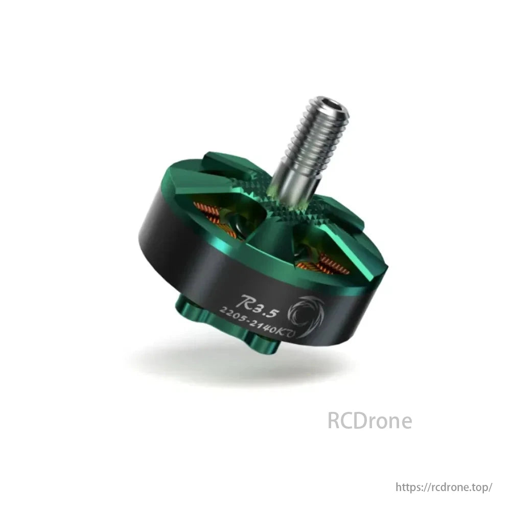 BrotherHobby R3.5 2205 2140KV 6S Brushless Motor, BrotherHobby R3.5 2205 2140KV 6S brushless motor for 3.5-inch CineWhoop FPV drones, featuring 7075 aluminum bell and green/black design.