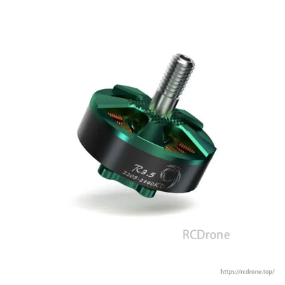 BrotherHobby R3.5 2205 2140KV 6S Brushless Motor, BrotherHobby R3.5 2205 2140KV 6S brushless motor for 3.5-inch CineWhoop FPV drones, featuring 7075 aluminum bell and green/black design.