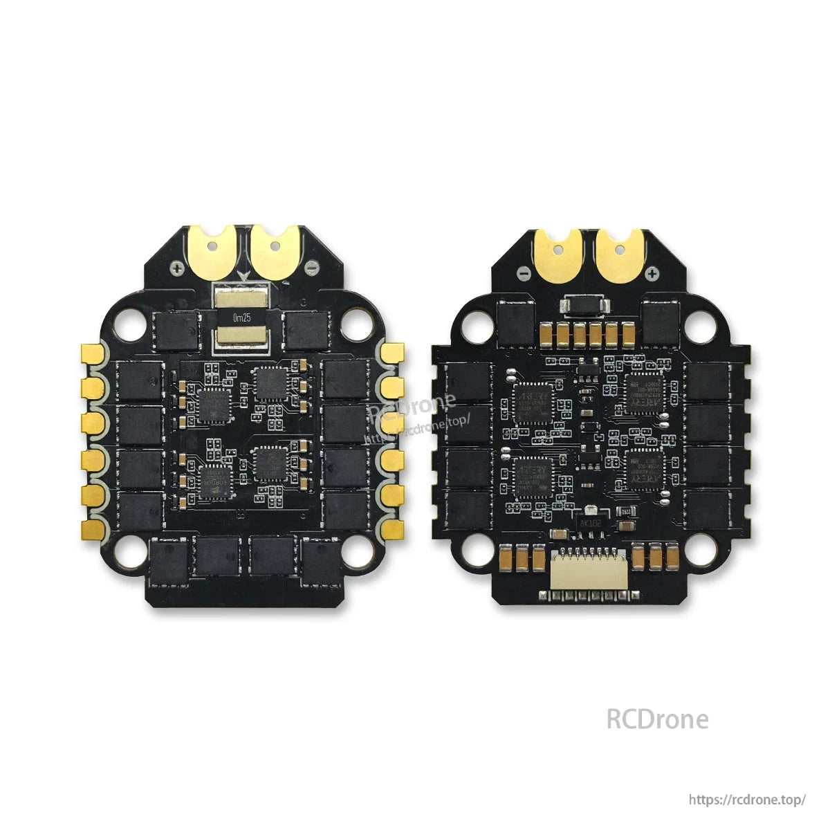 BrotherHobby Returner 4-in-1 drone ESC board, top and bottom views with motor pads and connector layout