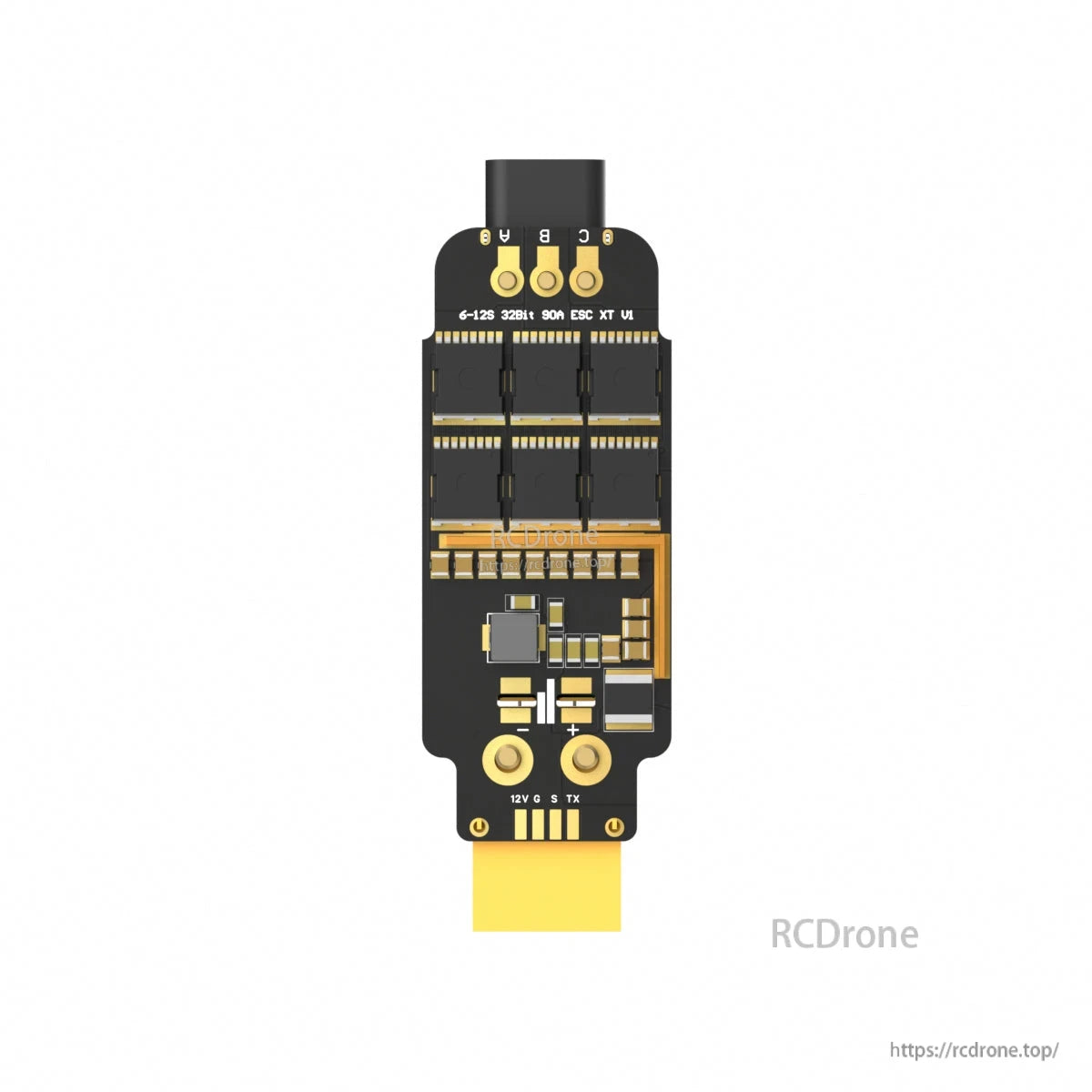 BrotherHobby Returner 6-12S 32Bit AM32 90A ESC, BrotherHobby Returner 6-12S 32Bit 90A ESC board with U/V/W motor pads and XT connector interface