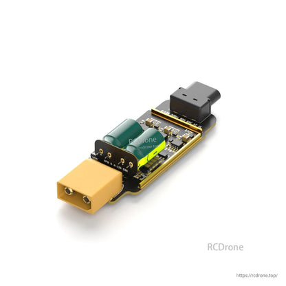 BrotherHobby Returner 6-12S 32Bit AM32 90A ESC, BrotherHobby Returner 90A 6–12S ESC board with yellow battery connector, capacitors, and power leads