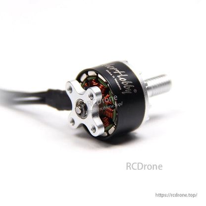 BrotherHobby Tornado T2 1407 CW Brushless Motor, BrotherHobby Tornado T2 1407 CW brushless drone motor with black can, exposed copper windings and wires