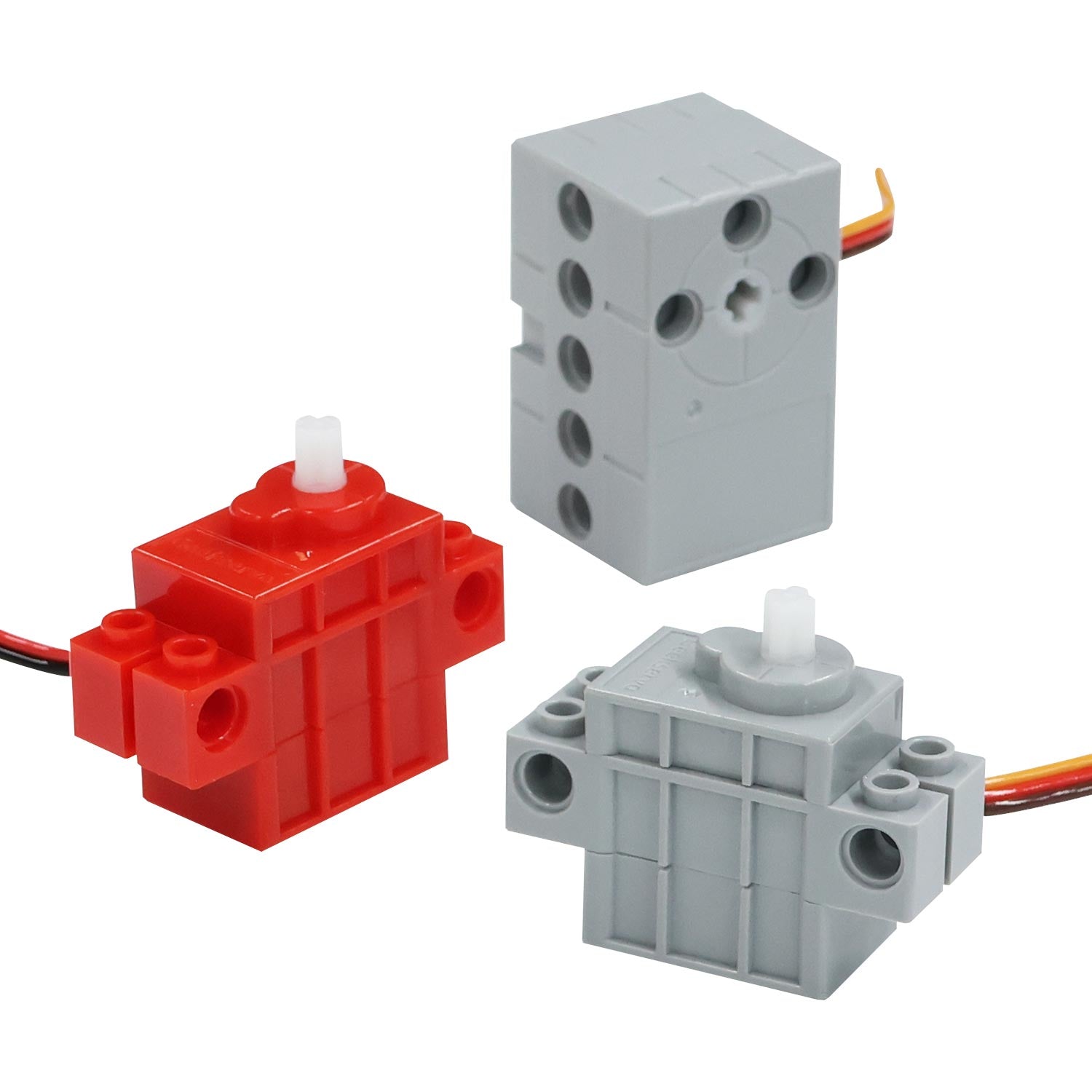 Yahboom Programmable Building Block Servo/Motor set in gray and red, block-style servo modules with cables