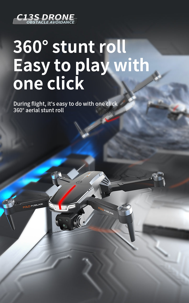 C13S Drone, Advanced drone with obstacle avoidance, stunt rolls, and easy one-click control.