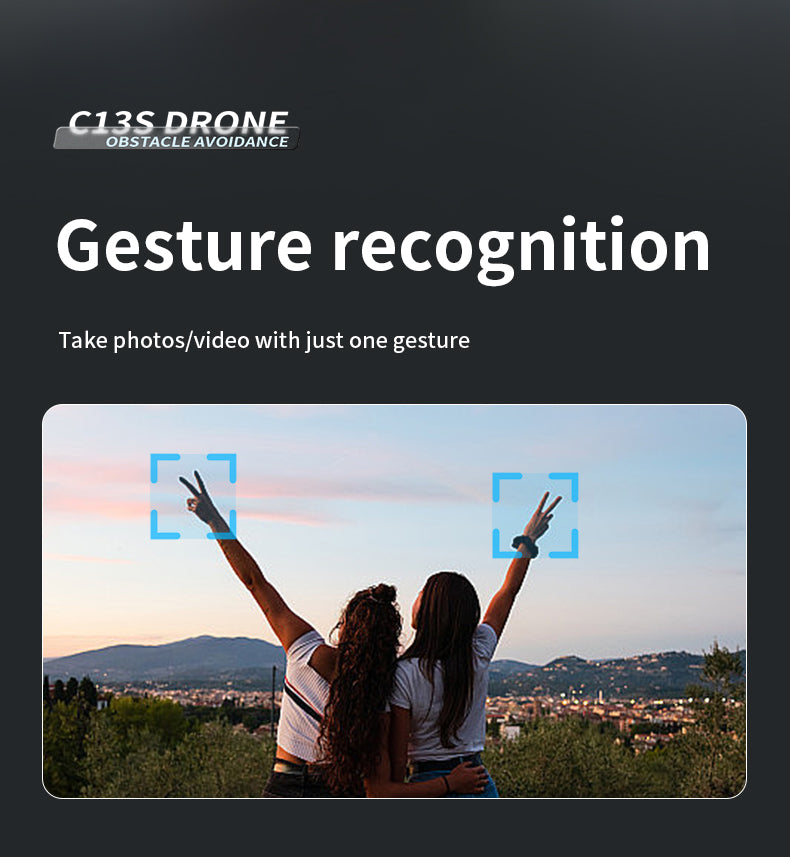 C13S Drone, Easy moment capture with drone features like obstacle avoidance and one-motion video/photo taking.