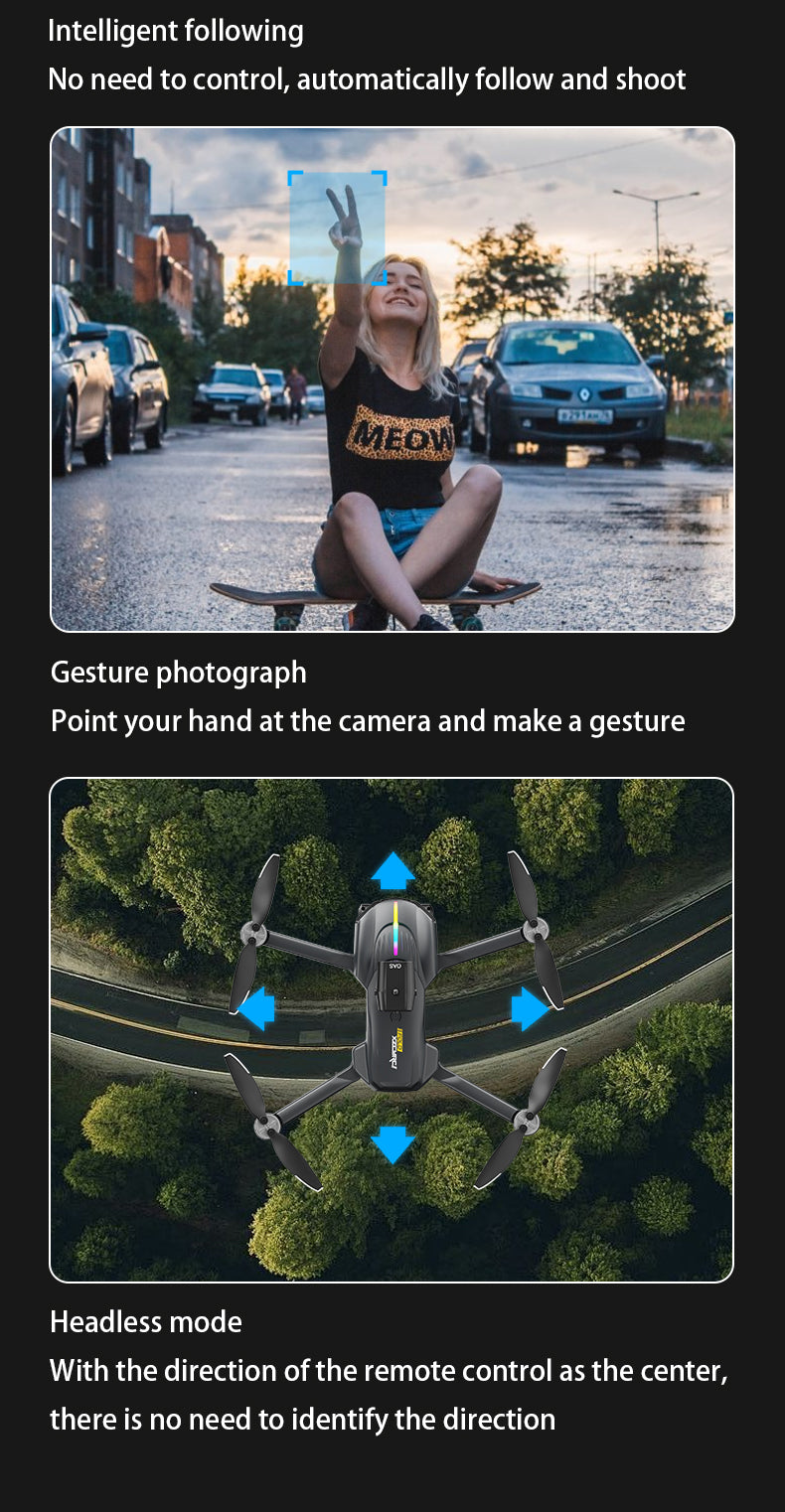 C15 Drone, Hands-free camera control through hand movements in headless mode.