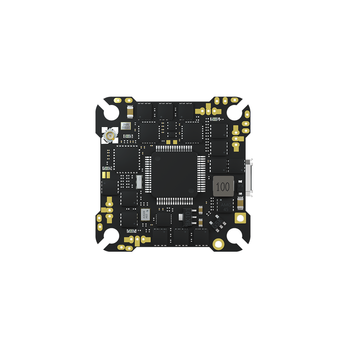 CADDXFPV F405HD ELRS AIO flight controller with 20A 4-in-1 ESC, top view with USB port