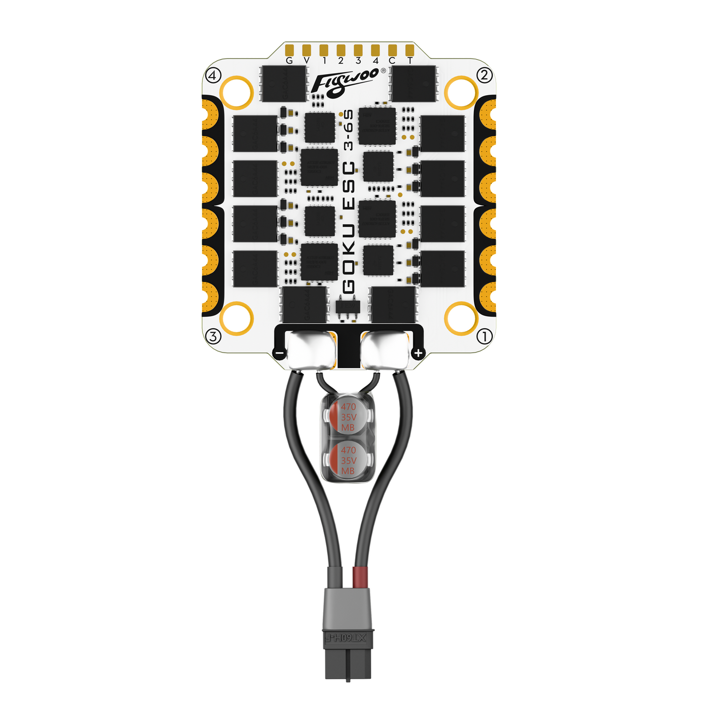 Flywoo GOKU ESC 3-6S power filter board with XT60H lead and dual 470uF 35V capacitors