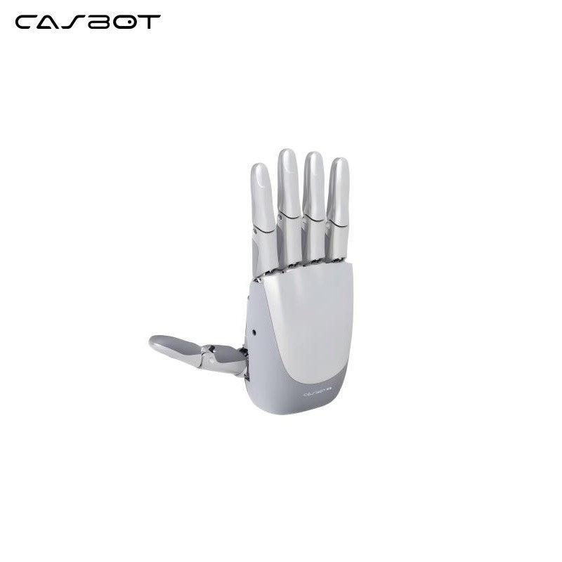 CASBOT Handle-L1 five-finger robotic hand with white palm housing and articulated fingers, thumb extended