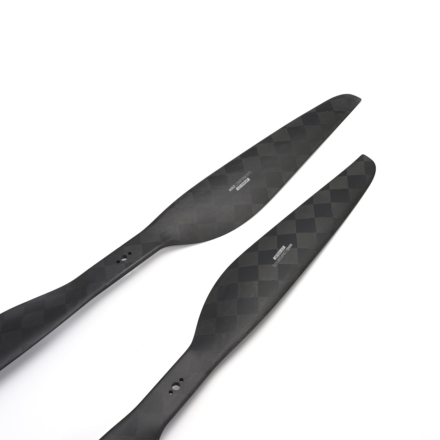 MAD CB2 PRO 14x4.8in Carbon Fiber Propeller, MAD CB2 PRO carbon fiber propeller blades with checkered weave finish and mounting holes