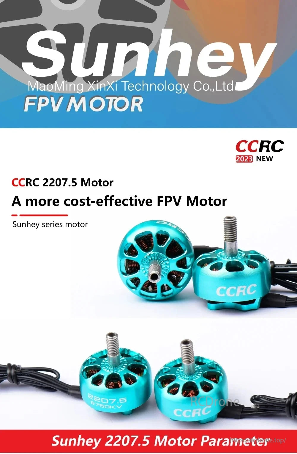 CCRC Sunhey 2207.5 Brushless Motor, CCRC Sunhey 2207.5 Motor: Affordable FPV motor for drones, offering efficient performance. Manufactured by MaoMing XinXi Technology Co., Ltd.