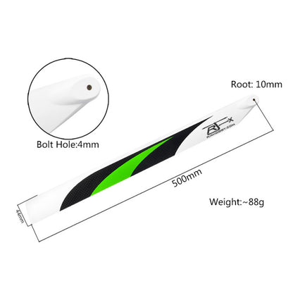 RJXHOBBY 500mm green carbon fiber helicopter main rotor blade with 10mm root and 4mm bolt hole (~88g)