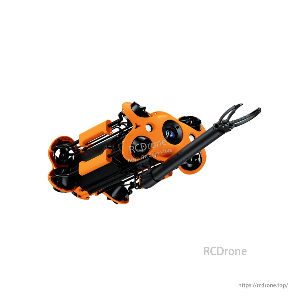 CHASING Grabber Arm 2: compact orange-black tool with two-jaw clamp, interchangeable heads, and built-in camera for versatile underwater retrieval tasks.