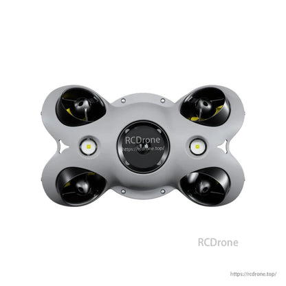 4K underwater ROV with 100m depth, 8 thrusters for omni-directional control, 4000 lm lights, and light-industrial design.