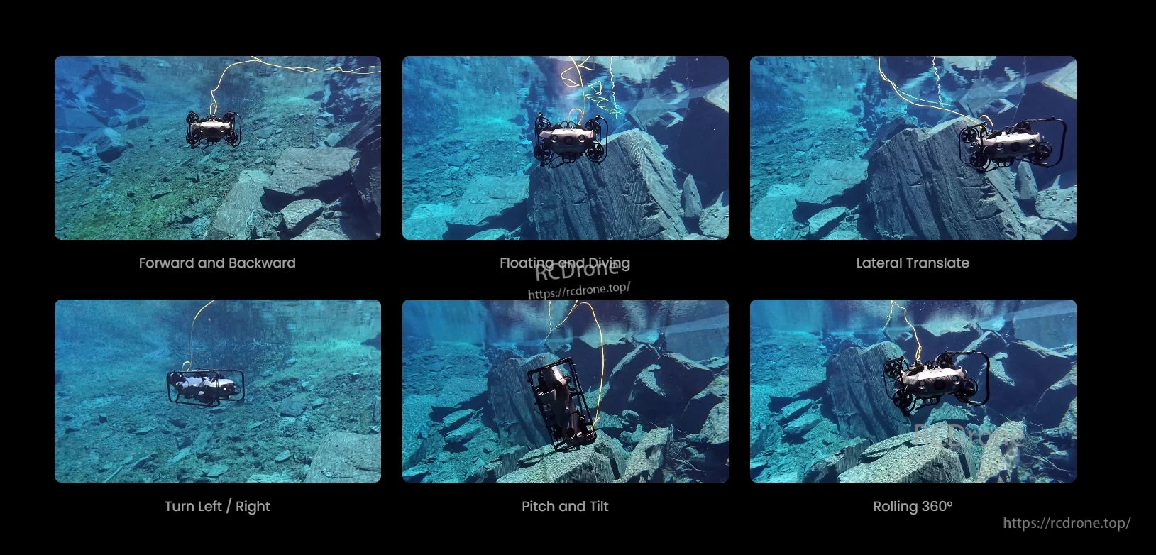 CHASING X Underwater ROV – 350 m Deep-Sea Drone, The underwater ROV performs forward, backward, lateral, diving, floating, turning, pitching, tilting, and 360° rolling movements in deep-sea conditions.