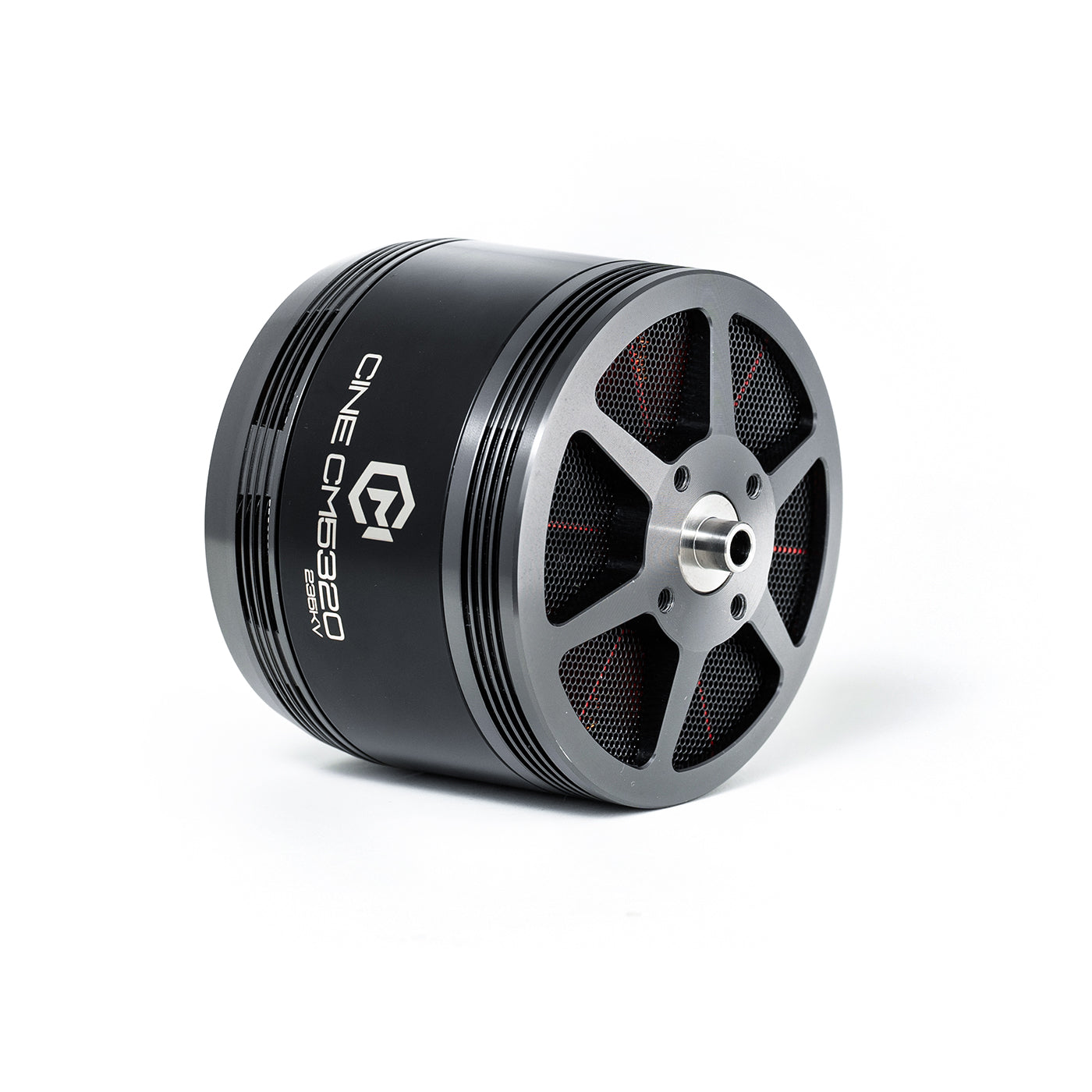 MAD CINE CM5320 V1.0 cine FPV motor with black cylindrical housing and silver hub on white background