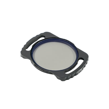 CPL filter for DJI O3 camera, close-up of circular glass in black mounting frame