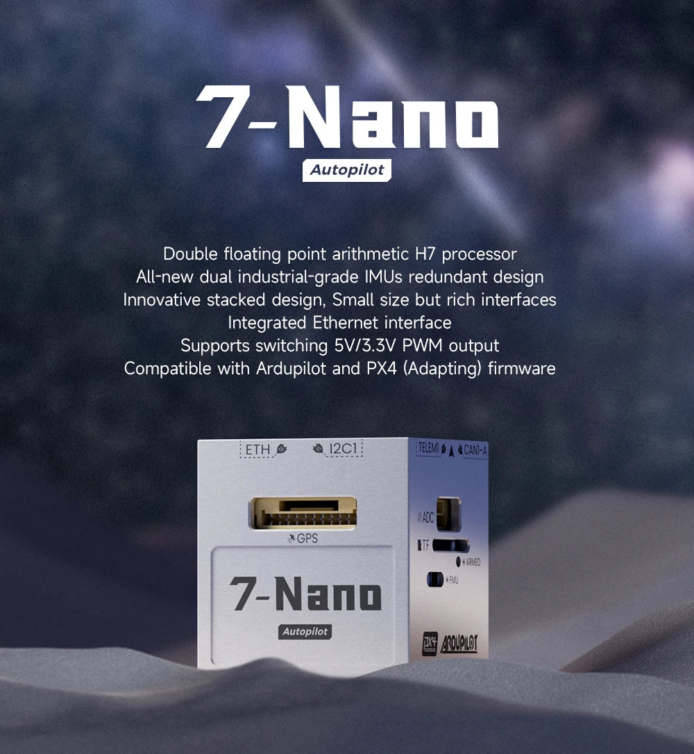 CUAV 7-Nano Autopilot Flight Controller, 7-Nano Autopilot Flight Controller with double precision floating point arithmetic, small size but rich interfaces, including Ethernet and PWM output.