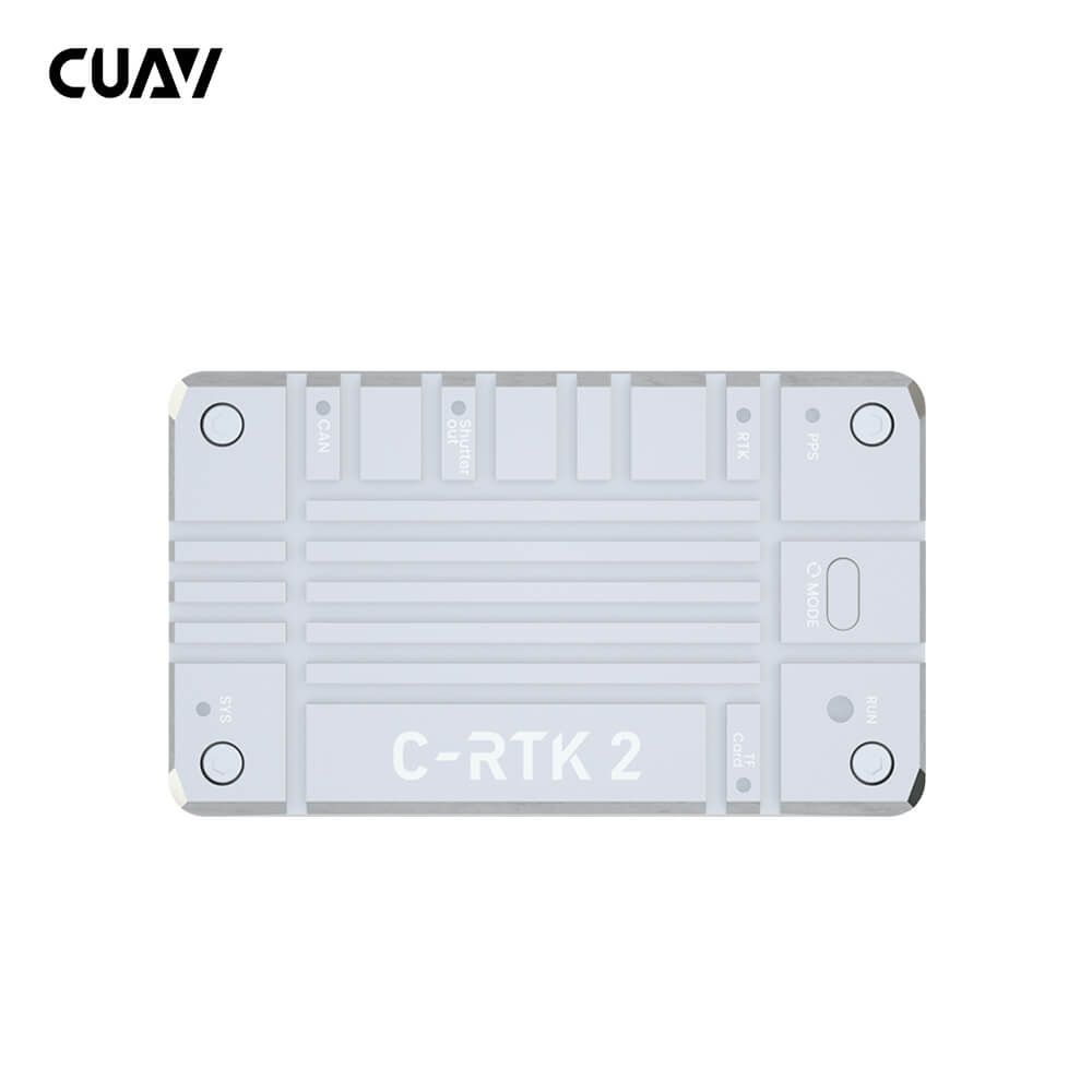CUAV C-RTK 2 RTK GNSS module housing with labeled CAN, Shutter, RTK, PPS and Mode areas