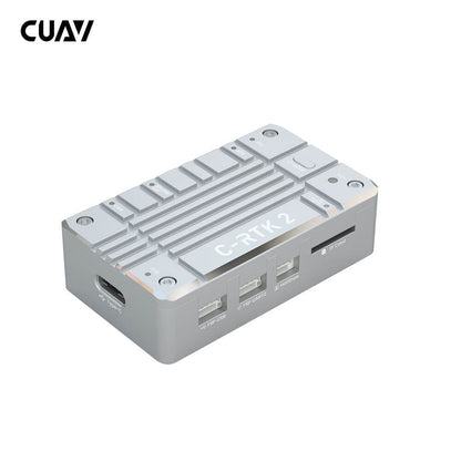 CUAV C-RTK 2 GNSS RTK module with USB Type-C port, TF card slot, and labeled GPS/UART connectors
