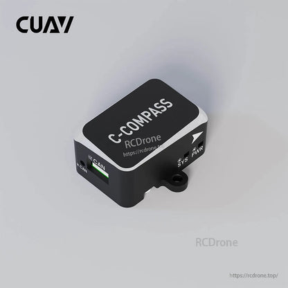 CUAV C-Compass external magnetometer module with CAN port, SYS/PWR indicator LEDs, and mounting tab
