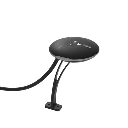 CUAV NEO 3 GPS puck module with arrow orientation mark, mast mount bracket, and attached cable