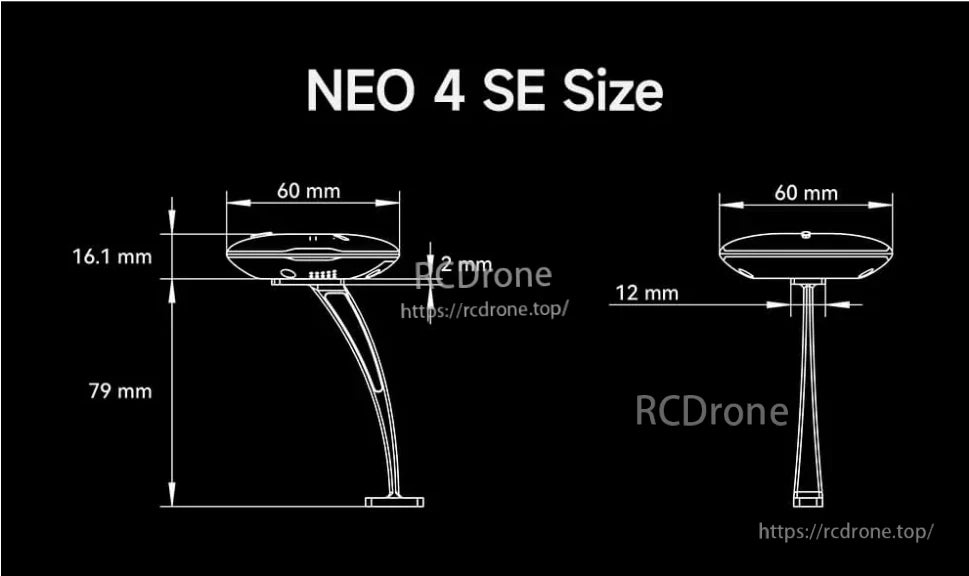 CUAV NEO 4 SE GPS, NEO-4 SE GPS device: 60mm dia, 79mm height, 16.1mm body, 2mm thick, 12mm base.